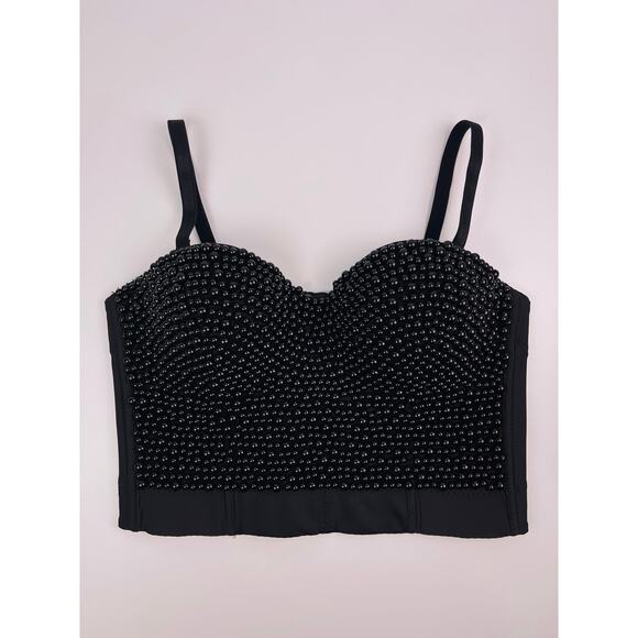 Black Beaded Corset Bustier Crop Top Bralette with Removable Straps | Size S - Picture 3 of 11